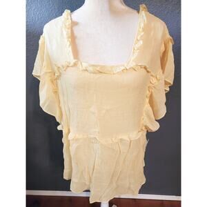 Zac & Rachel Lemon Meringue Flowy Flutter Short Ruffle Trim Sleeve Blouse 3x New